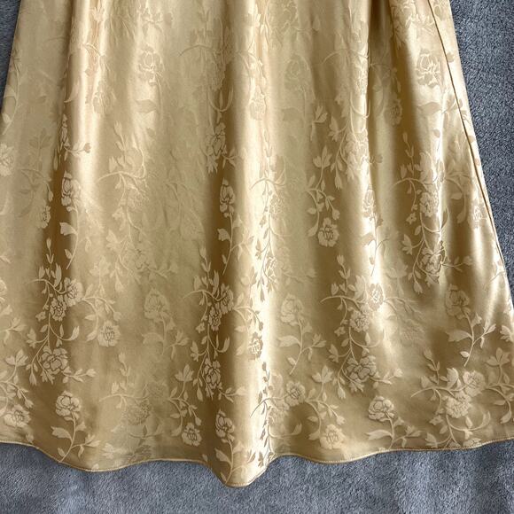 Vintage Laura Leigh 100% Silk Slip Dress Womens M Gold Floral Shimmery - Picture 3 of 11